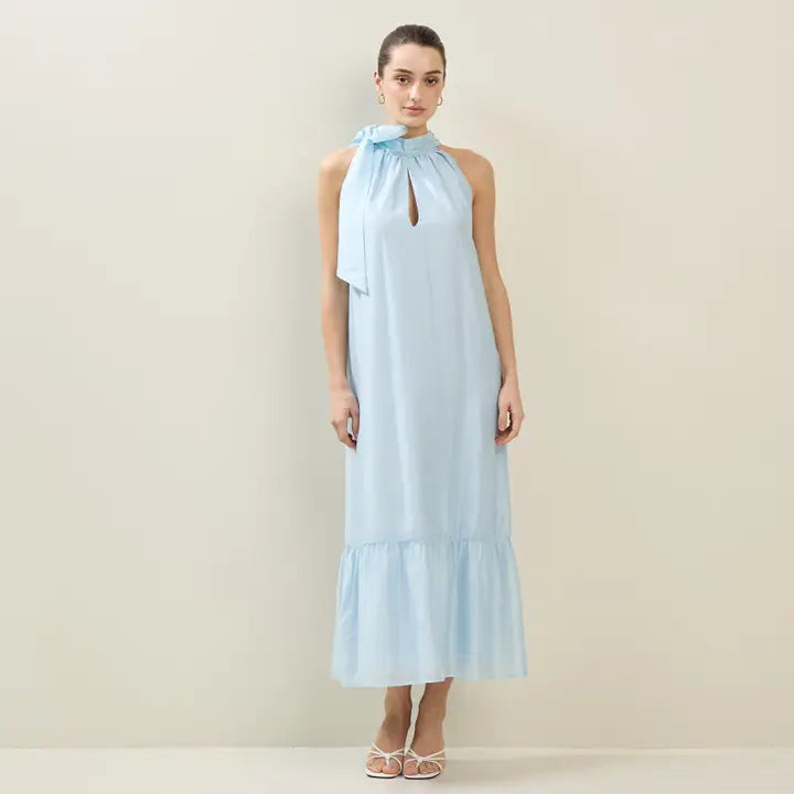 Tie Neck Bow Halter Dress | Sky Blue