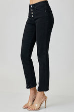 Load image into Gallery viewer, Avalie Mid Rise Button Down Straight Leg Jeans | Black
