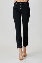 Load image into Gallery viewer, Avalie Mid Rise Button Down Straight Leg Jeans | Black
