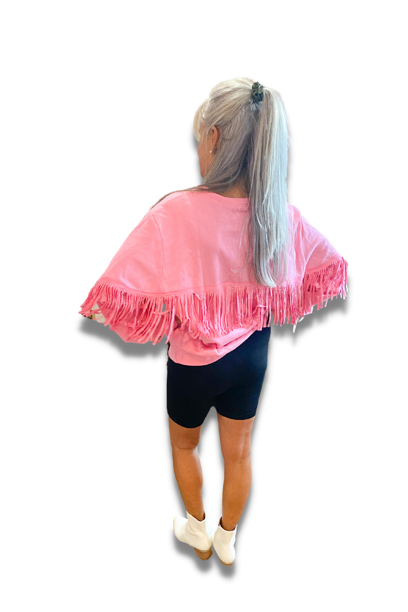 Hayden Fringe Sleeve Oversized Top | Pink