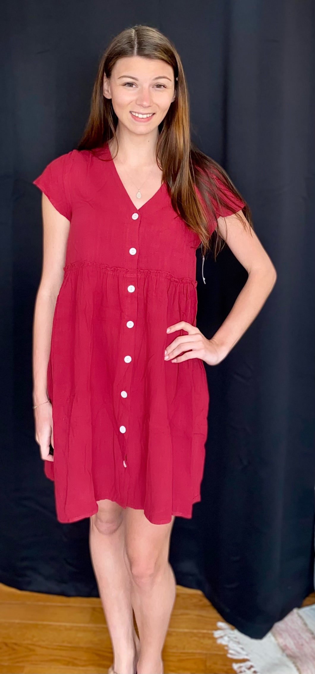 Button Down Dress | Burnt Red