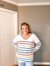 Load image into Gallery viewer, Striped V Neck Sweater | White
