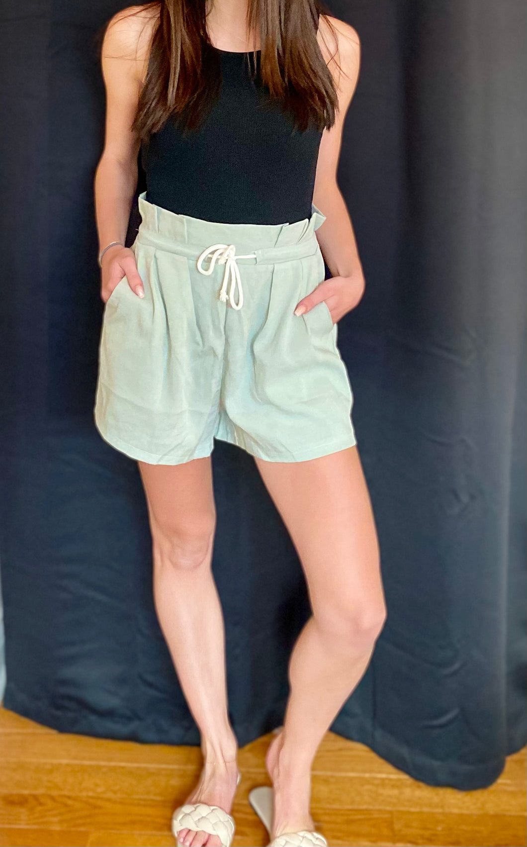 Gabby High Rise Drawstring Shorts | Mint Green